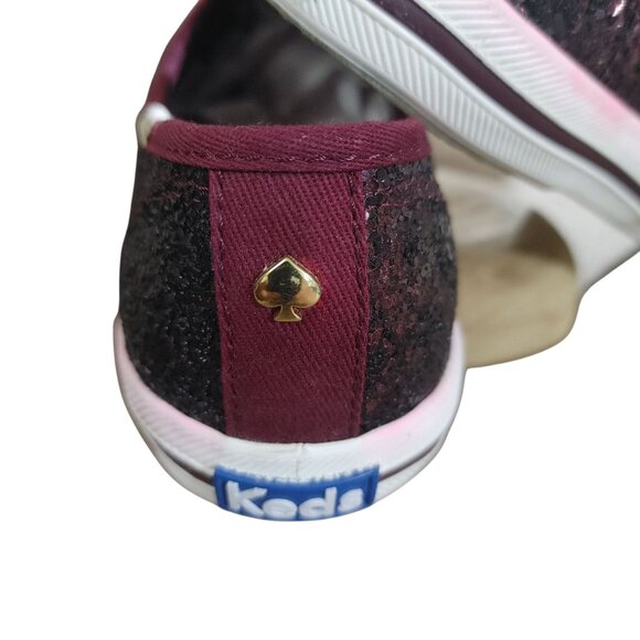 Keds x Kate Spade New York Champion Glitter Size Glitter Sneakers Black Burgundy - Picture 10 of 16